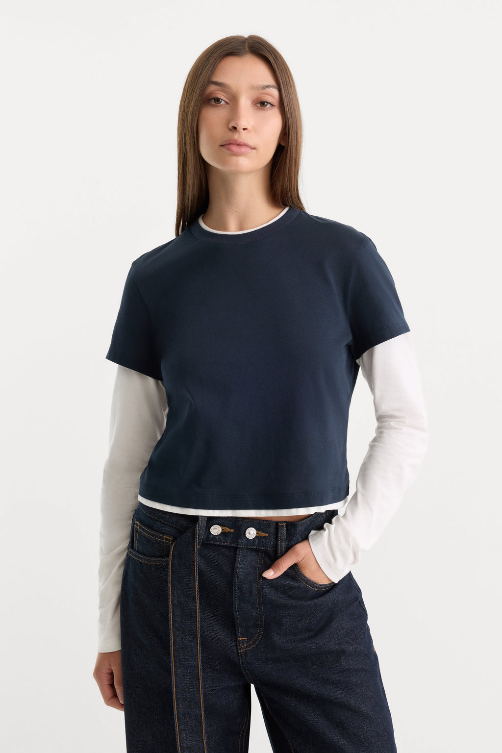 THE COMBO LAYERED TEE NAVY WITH CHALK