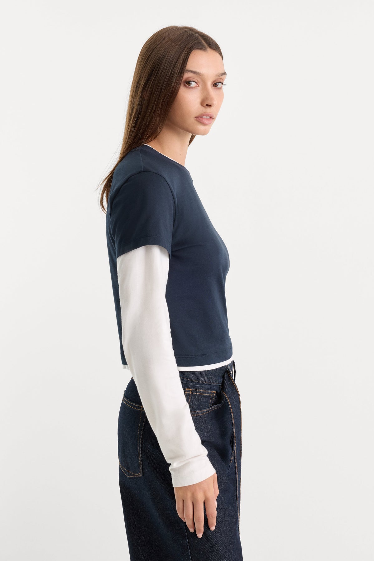 THE COMBO LAYERED TEE NAVY WITH CHALK