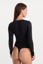 THE SCULPTING MODERN LONG SLEEVE BODYSUIT BLACK