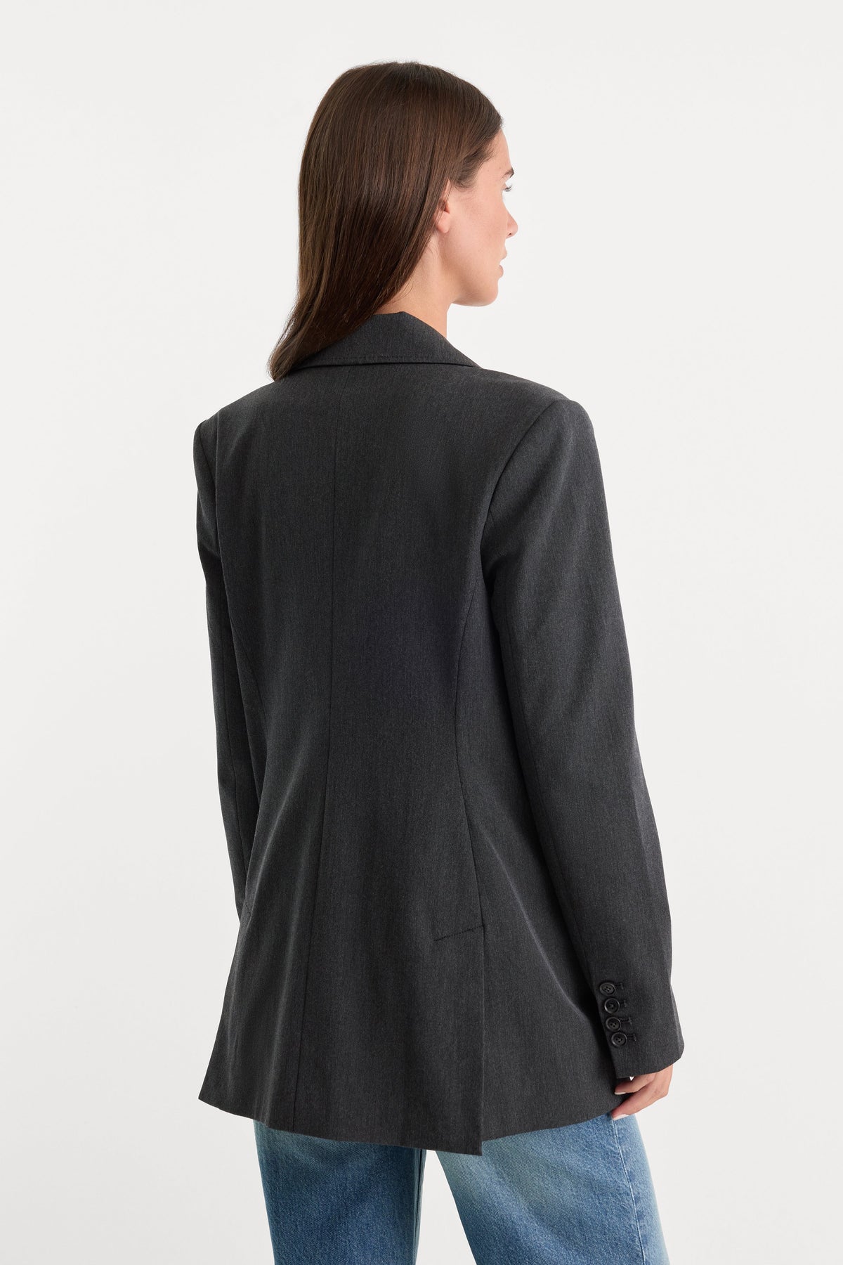 ESSENTIAL SUITING OVERSIZED DOUBLE BREASTED BLAZER DARK HEATHER GRAY