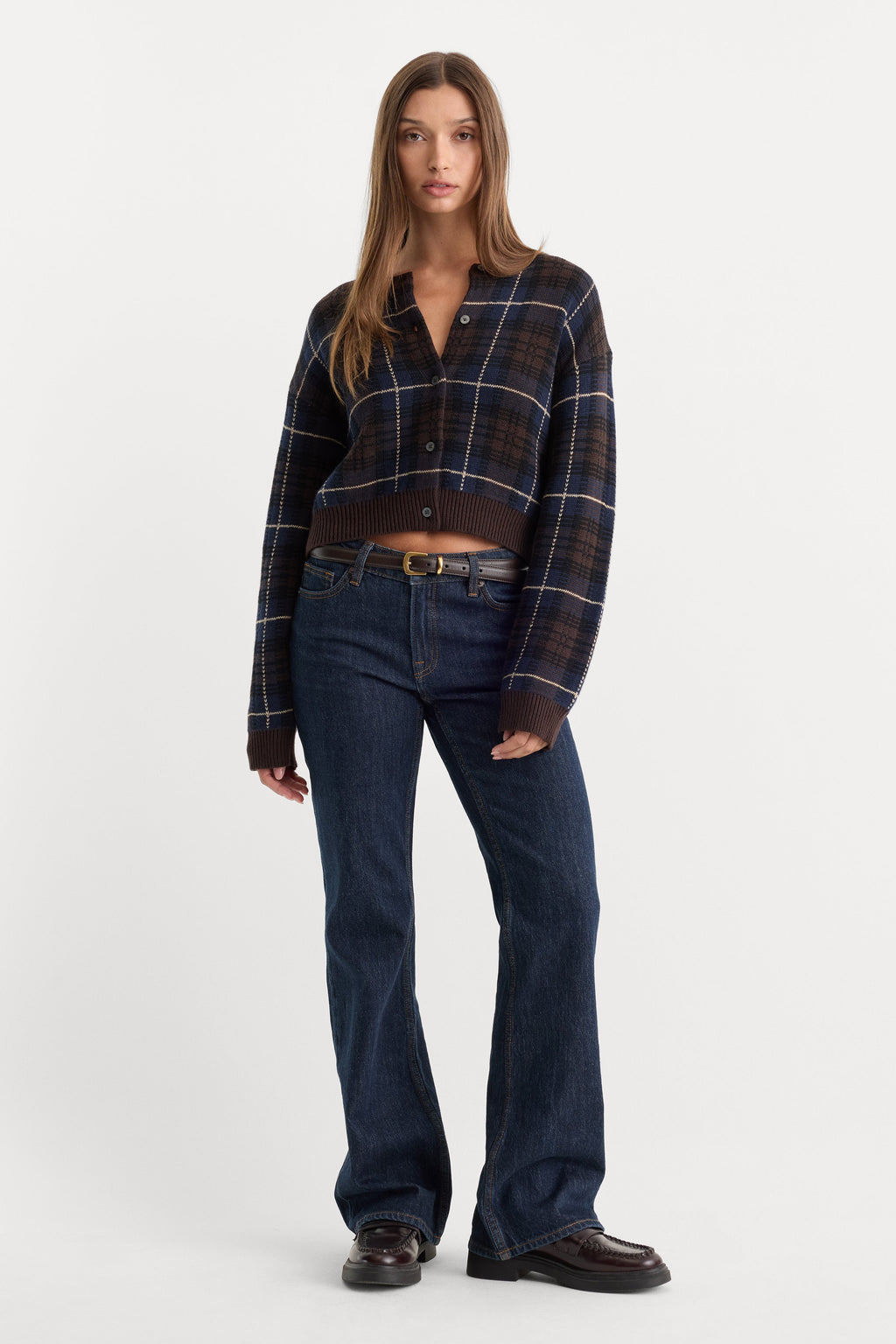 THE JACQUARD CARDIGAN CHOCOLATE PLAID