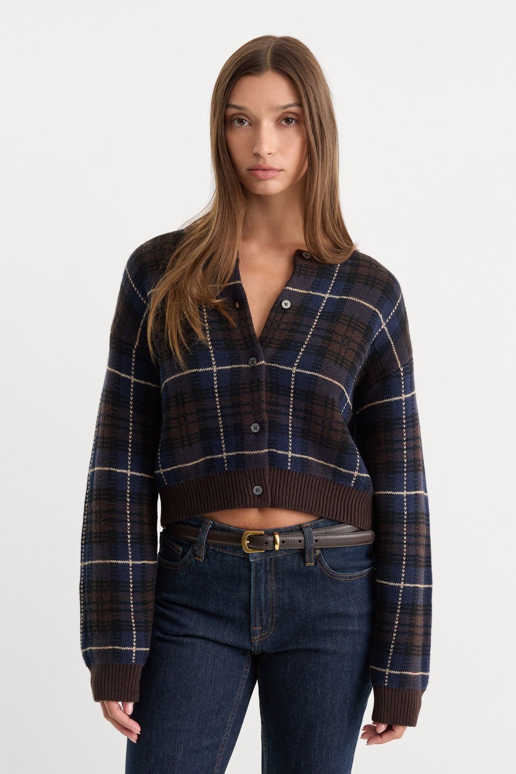 THE JACQUARD CARDIGAN CHOCOLATE PLAID