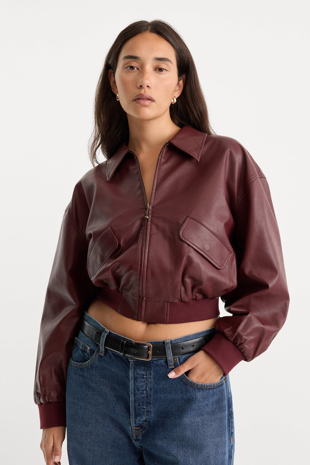 THE BETTER THAN LEATHER BOMBER JACKET BERRY NOIR