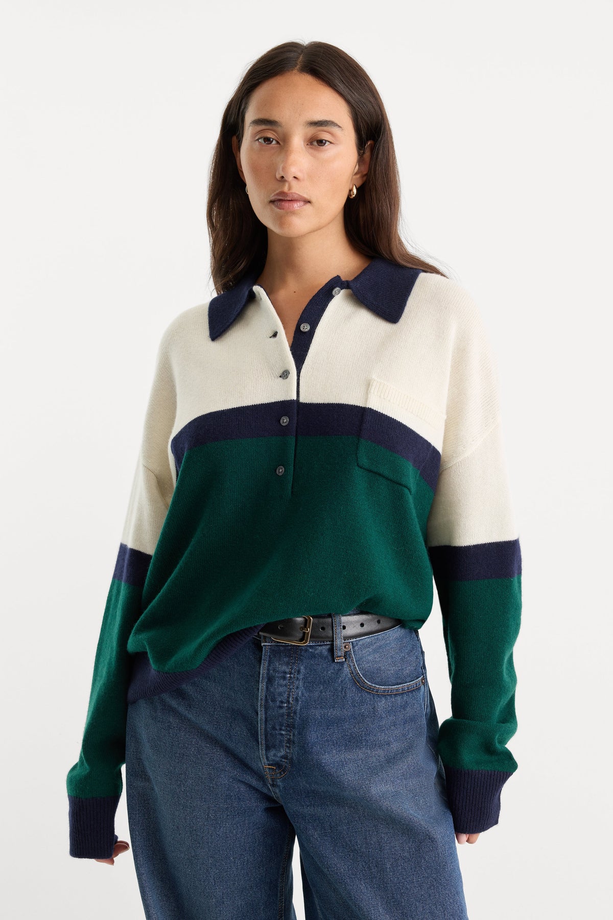 THE OVERSIZED RUGBY SWEATER FOREST BLOCKED STRIPE