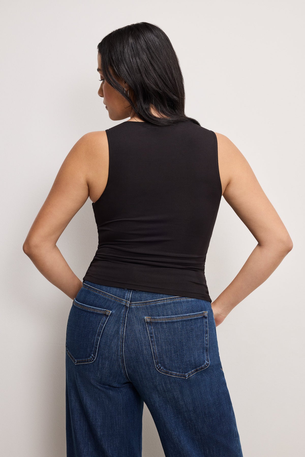STRETCH JERSEY RUCHED TANK TOP BLACK001