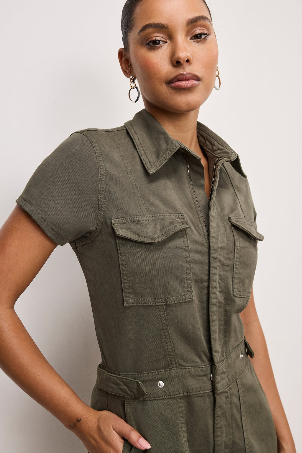 FIT FOR SUCCESS TWILL PALAZZO CROPPED JUMPSUIT FATIGUE001