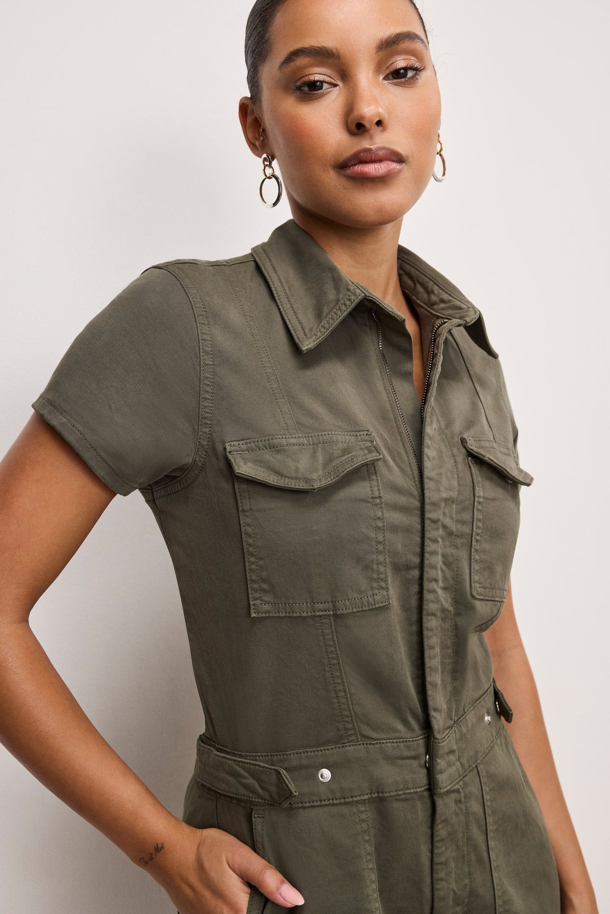 FIT FOR SUCCESS TWILL PALAZZO CROPPED JUMPSUIT FATIGUE001