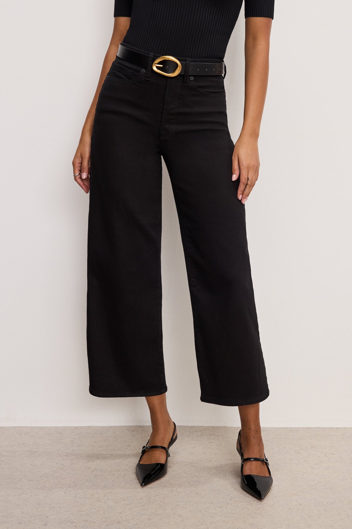 NEVER FADE GOOD WAIST CROPPED PALAZZO JEANS BLACK001