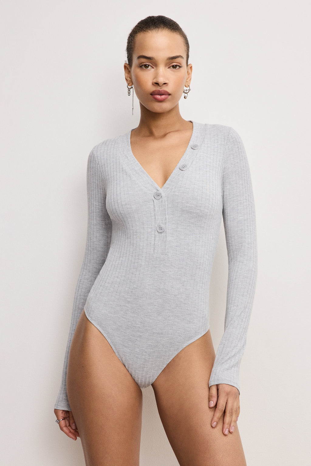 RIBBED HENLEY BODYSUIT HEATHER GREY001