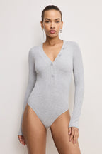 RIBBED HENLEY BODYSUIT HEATHER GREY001