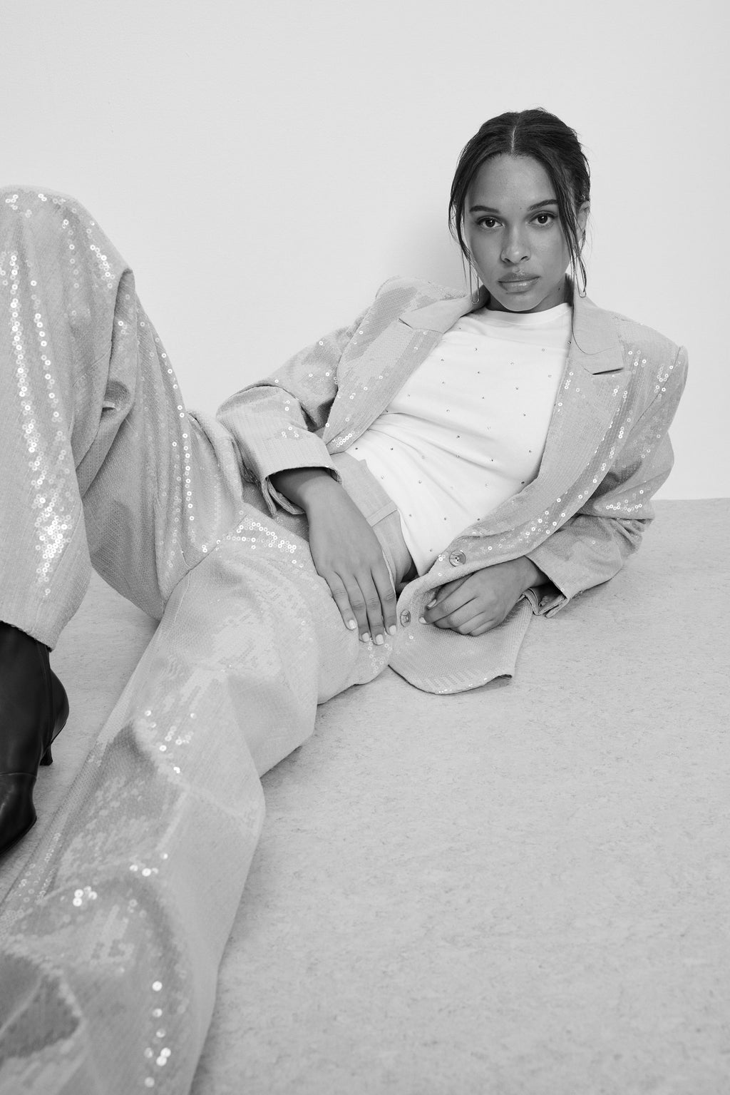 GOOD 90s SEQUIN TROUSERS HEATHER GREY001