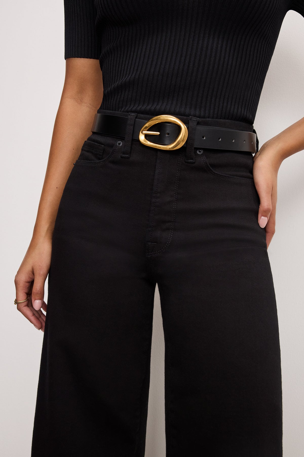 NEVER FADE GOOD WAIST CROPPED PALAZZO JEANS BLACK001