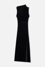 VELVET HIGH NECK MAXI DRESS BLACK001