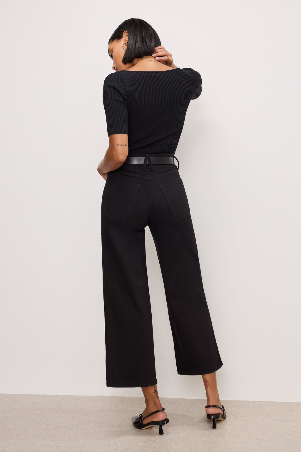 NEVER FADE GOOD WAIST CROPPED PALAZZO JEANS BLACK001
