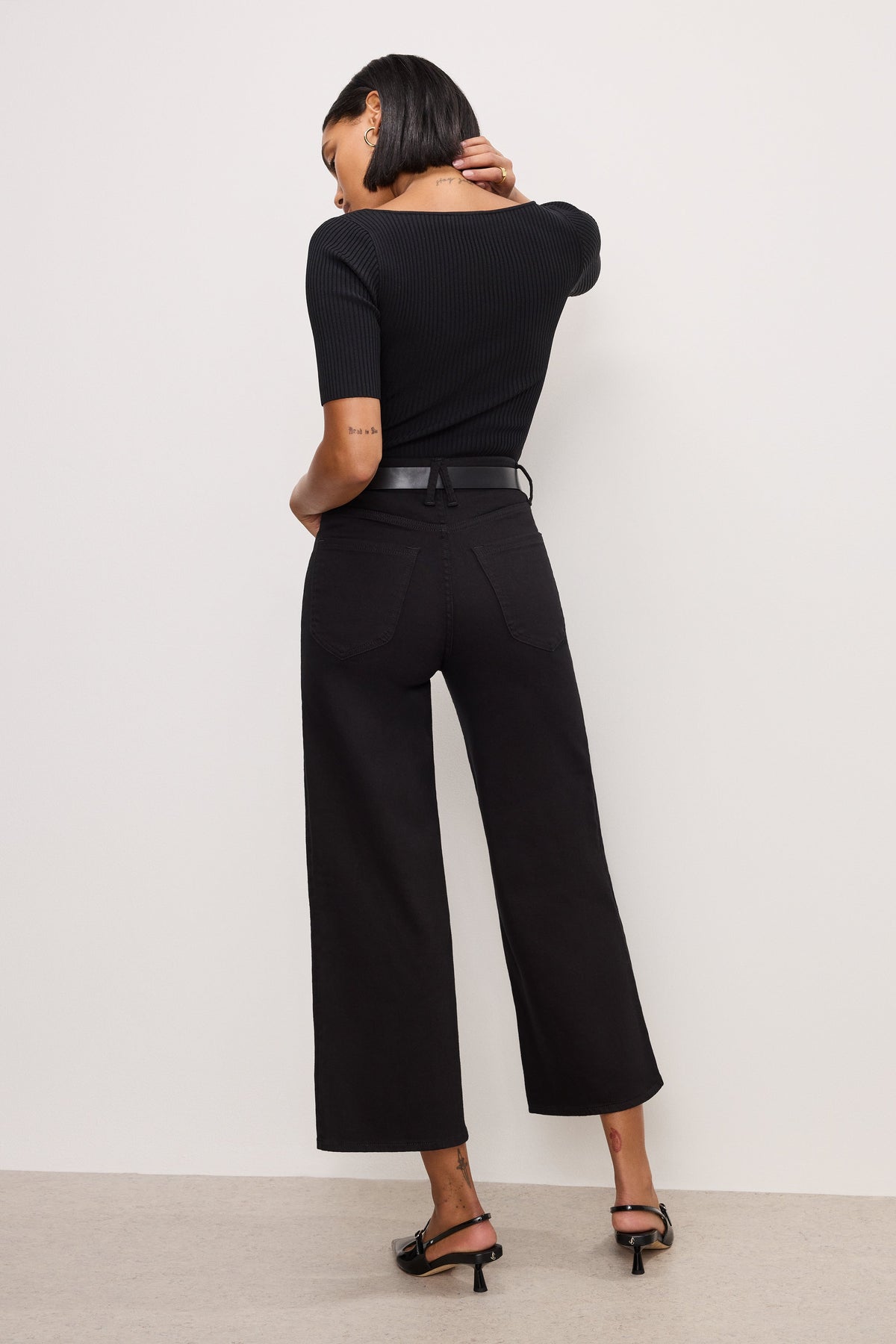 NEVER FADE GOOD WAIST CROPPED PALAZZO JEANS BLACK001