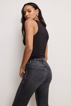 STRETCH JERSEY RUCHED TANK TOP BLACK001