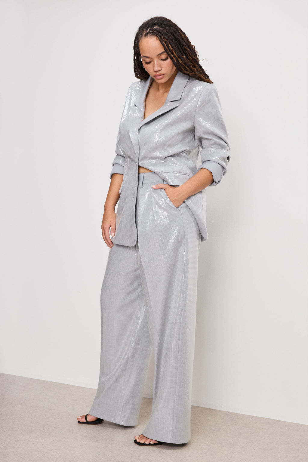 GOOD 90s SEQUIN TROUSERS HEATHER GREY001