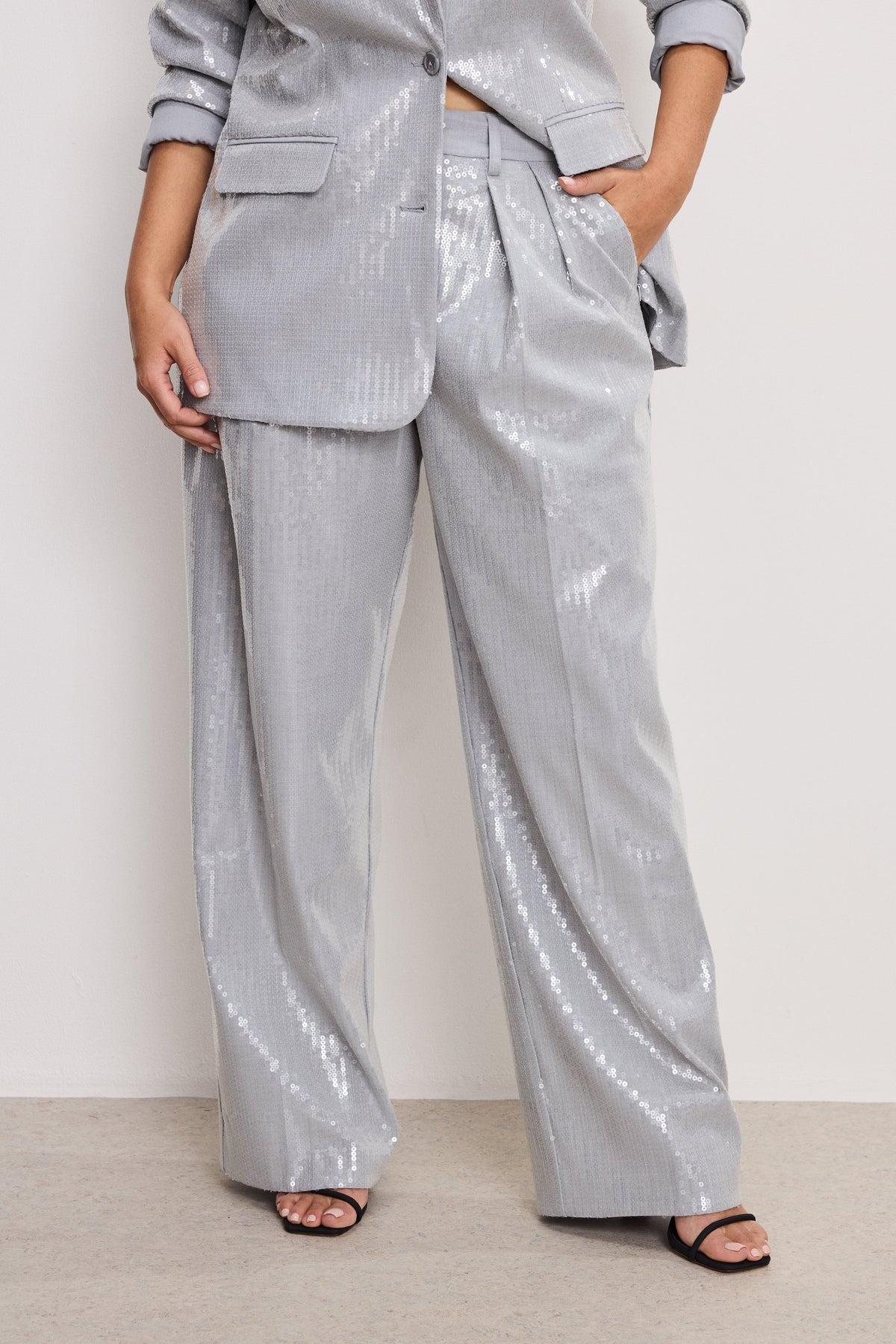 GOOD 90s SEQUIN TROUSERS HEATHER GREY001