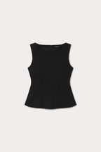 SOFT STRETCH PONTE STRAIGHT NECK TOP BLACK001