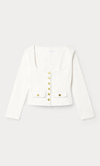 DENIM FITTED BUTTON FRONT JACKET COTTON WHITE