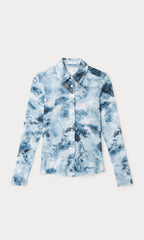 MESH BUTTON UP TOP BLUE ANGEL PRINT