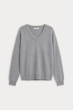 THE COZY V NECK SWEATER HEATHER GREY001