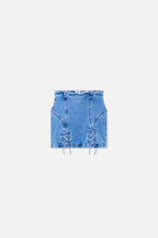 DOLLY LACE UP MINI SKIRT INDIGO1090