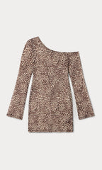 PRINT MESH ASYMMETRIC LONG SLEEVE MINI DRESS LUCKY LEOPARD001