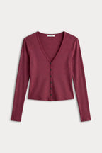 THE RIB V NECK CARDIGAN BERRY NOIR
