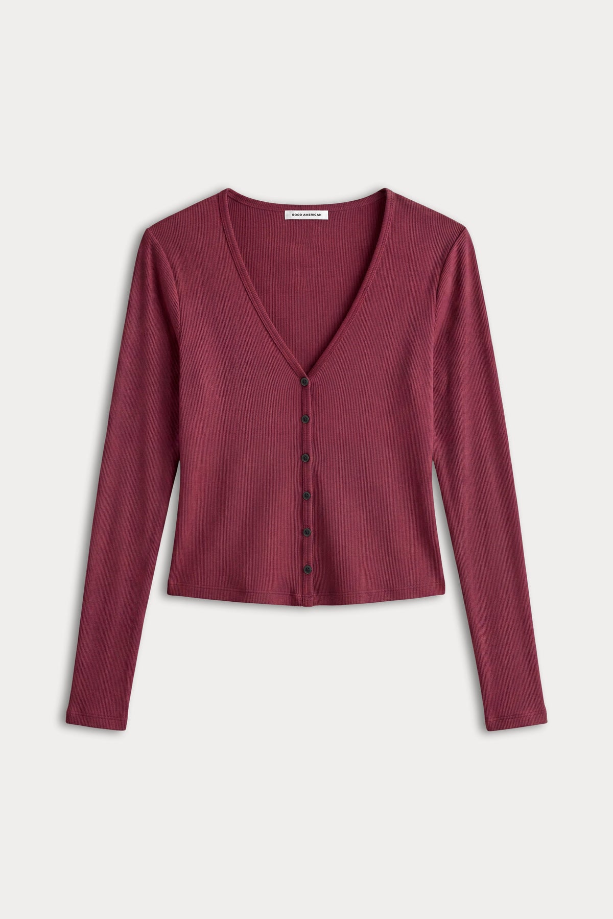 THE RIB V NECK CARDIGAN BERRY NOIR