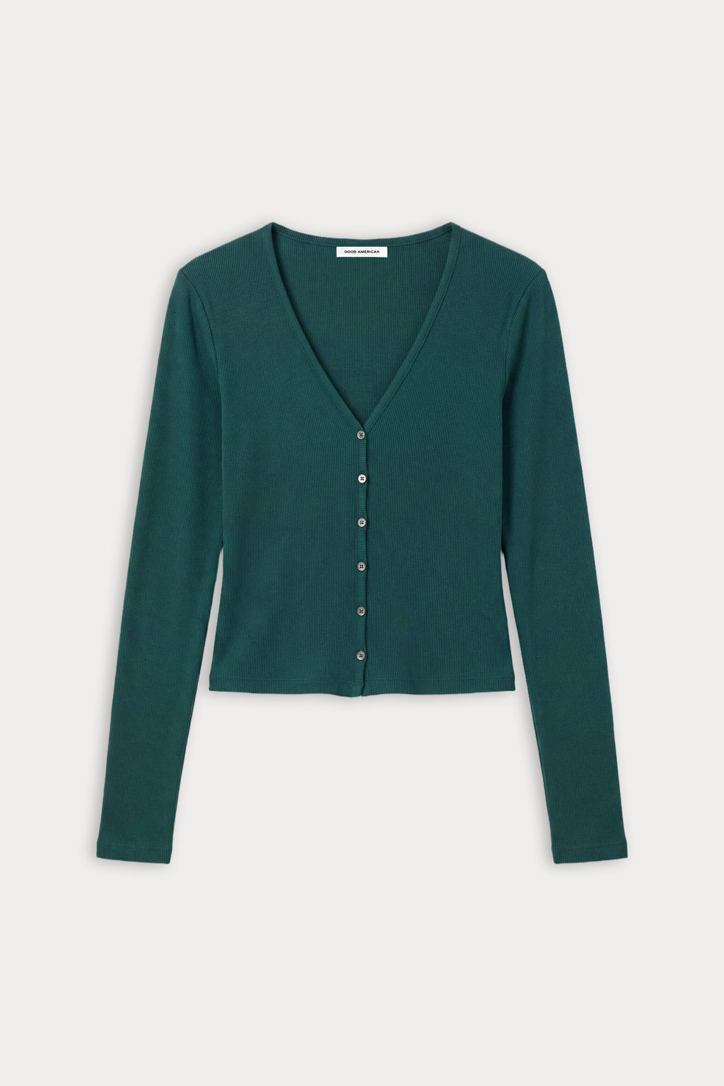 THE RIB V NECK CARDIGAN FOREST GREEN
