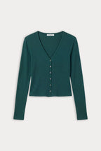 THE RIB V NECK CARDIGAN FOREST GREEN