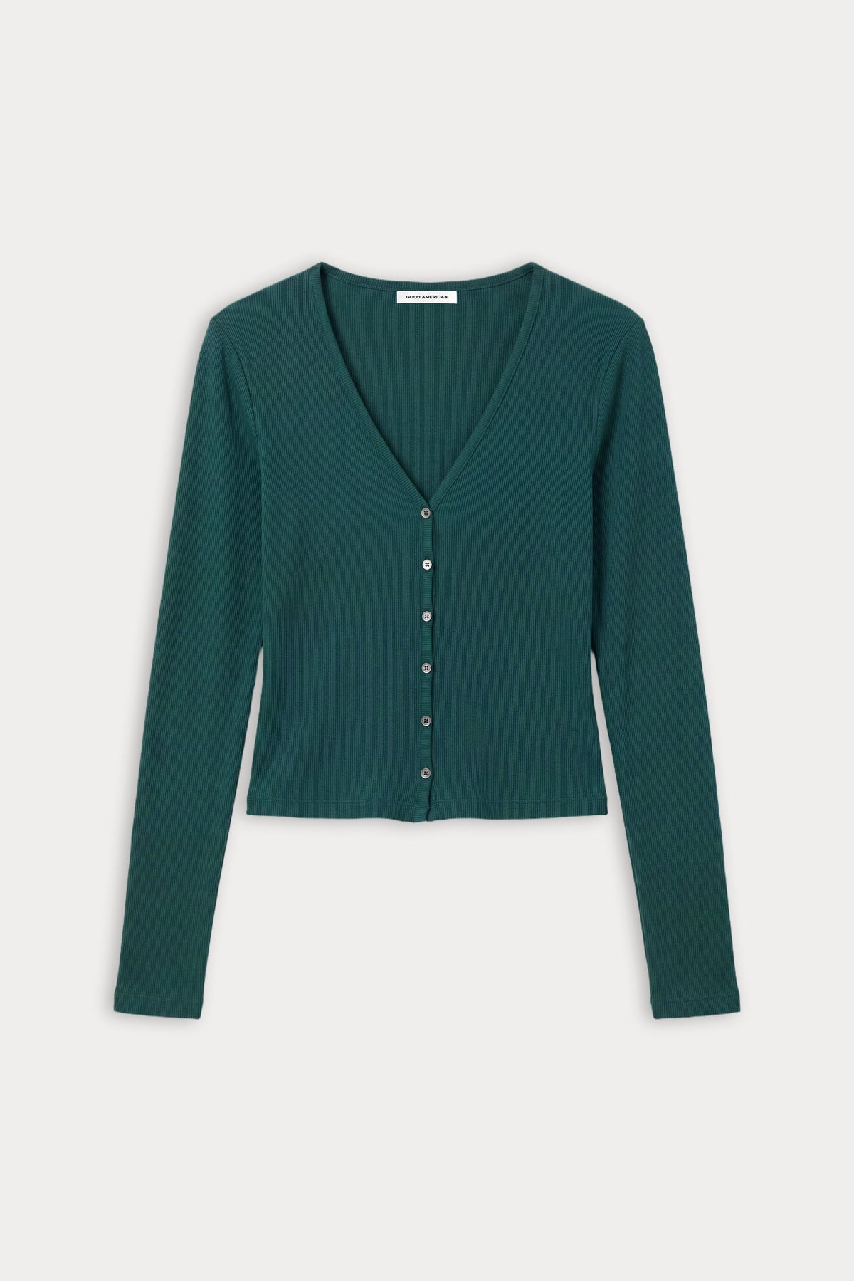 THE RIB V NECK CARDIGAN FOREST GREEN