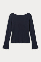 THE VARIEGATED RIB LONG SLEEVE TOP NEW NAVY002