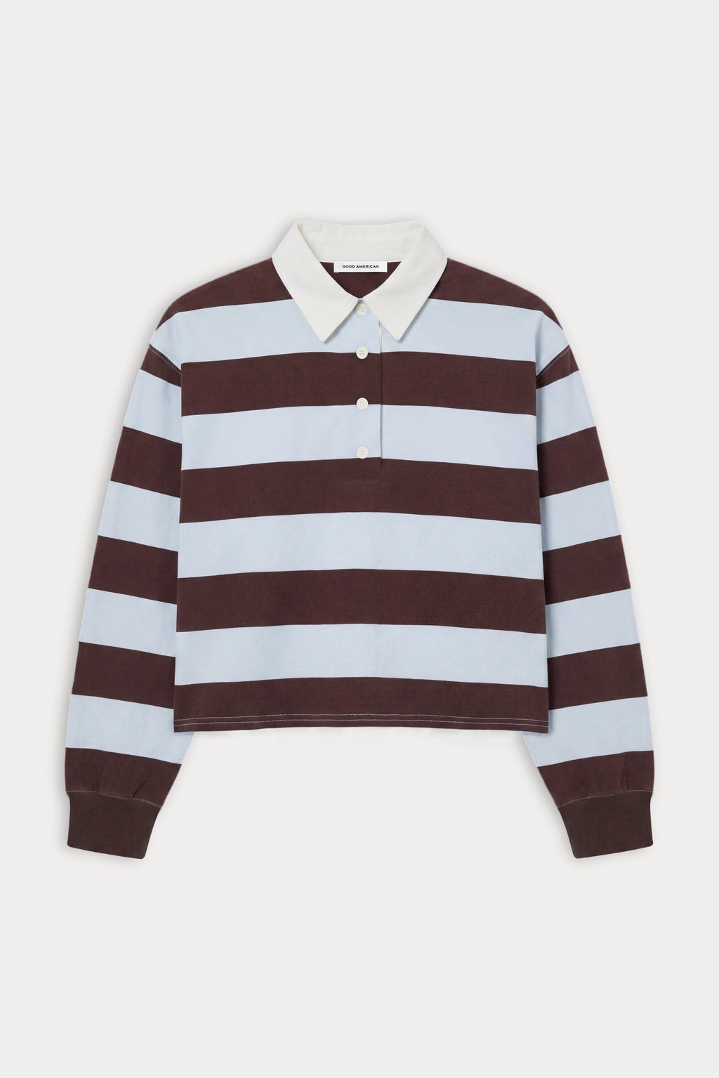 THE CROPPED RUGBY POLO ESPRESSO SKY BLOCK STRIPE