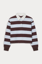 THE CROPPED RUGBY POLO ESPRESSO SKY BLOCK STRIPE