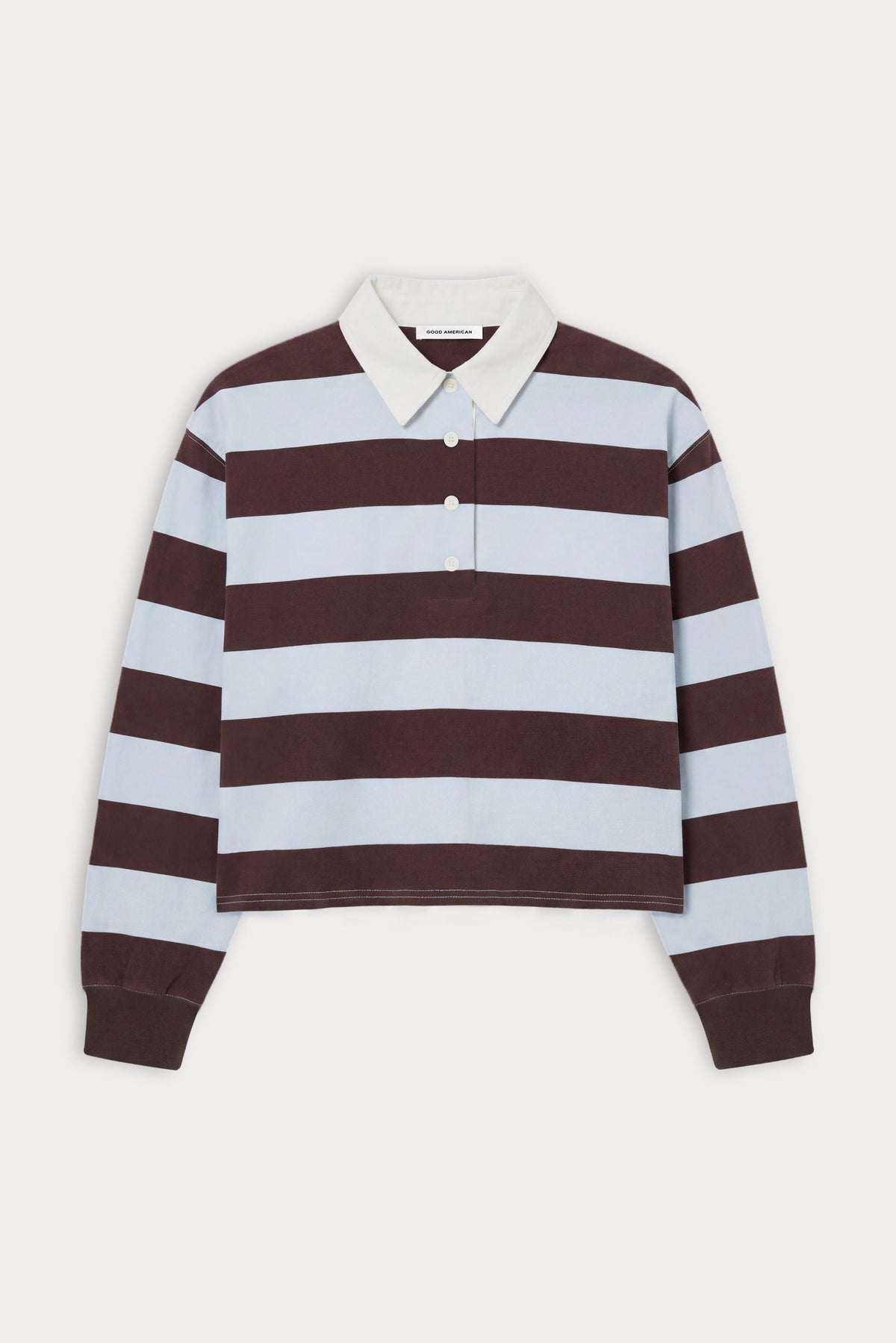 THE CROPPED RUGBY POLO ESPRESSO SKY BLOCK STRIPE