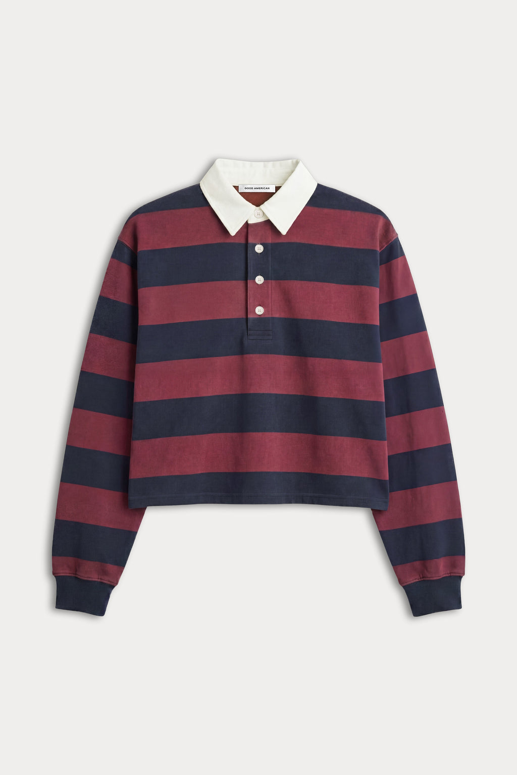 THE CROPPED RUGBY POLO NAVY BERRY NOIR BLOCK STRIPE