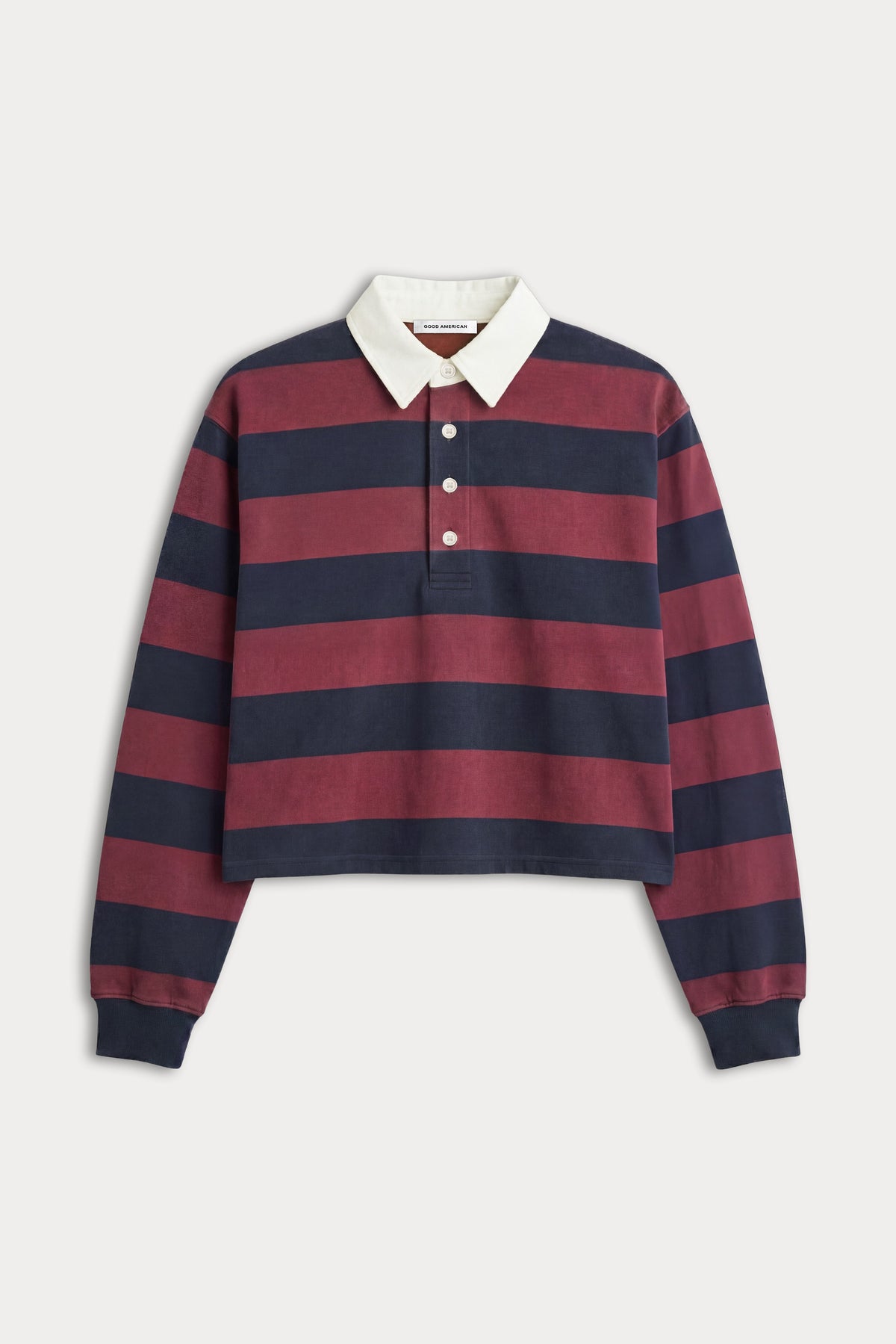 THE CROPPED RUGBY POLO NAVY BERRY NOIR BLOCK STRIPE