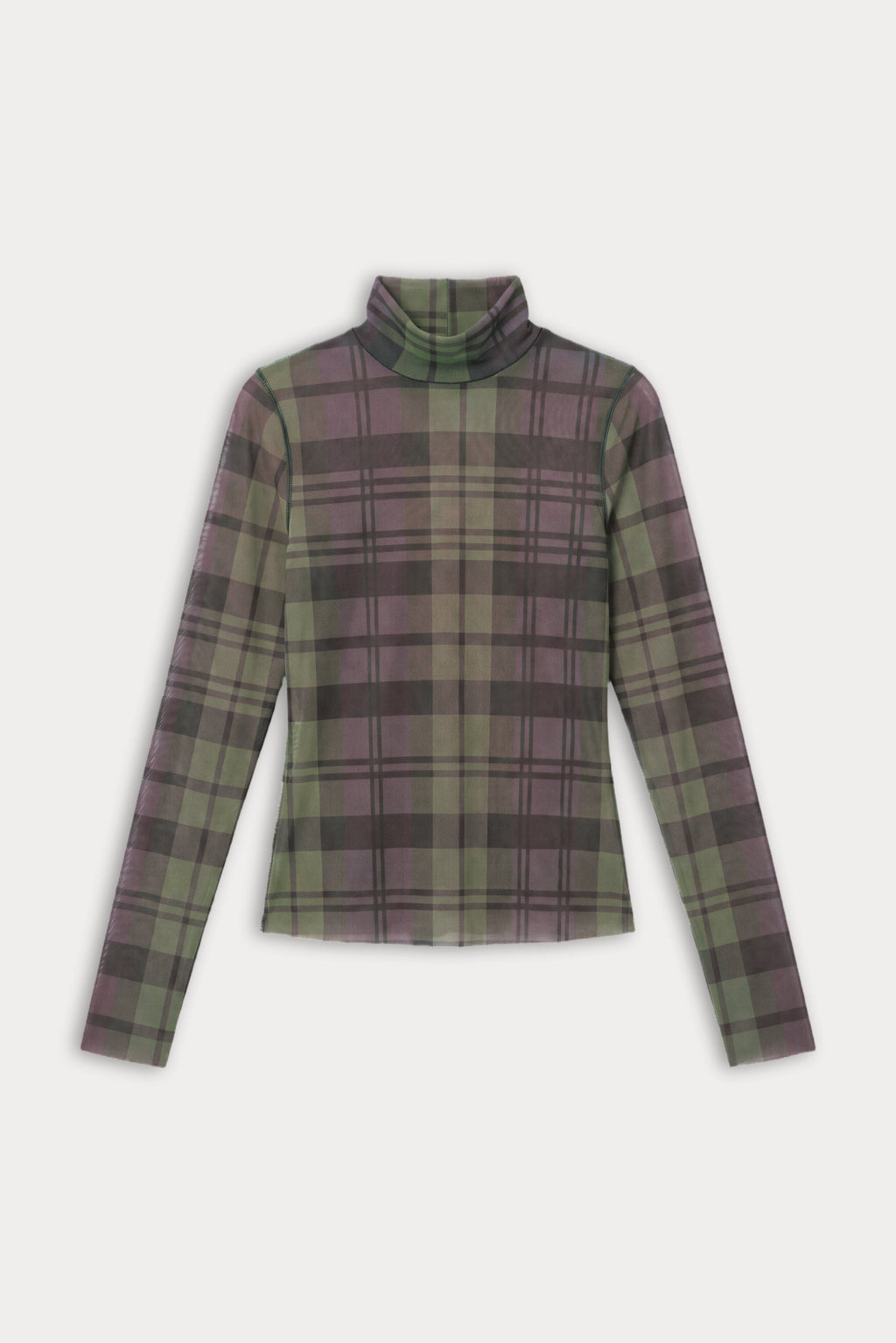 THE MESH TURTLENECK NAVY AND GREEN PLAID