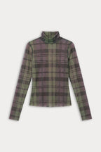 THE MESH TURTLENECK NAVY AND GREEN PLAID