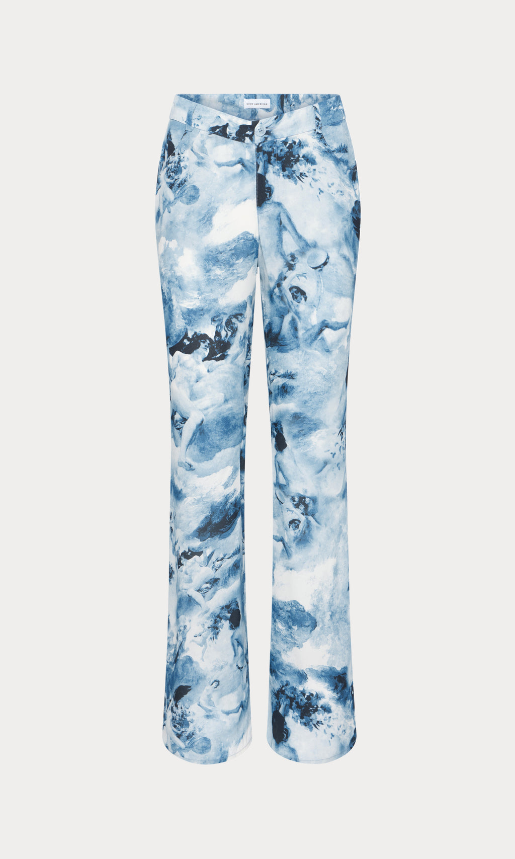 V WAIST CHIFFON FLARE PANTS BLUE ANGEL PRINT
