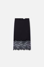 SATIN LACE SLIP MIDI SKIRT BLACK001