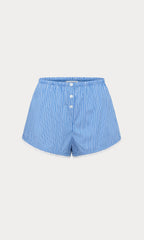 POPLIN PULL ON BOXER SHORTS BLUE & WHITE STRIPE