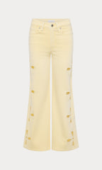 GOOD WAIST PALAZZO ANKLE EMBROIDERED JEANS ANISE YELLOW