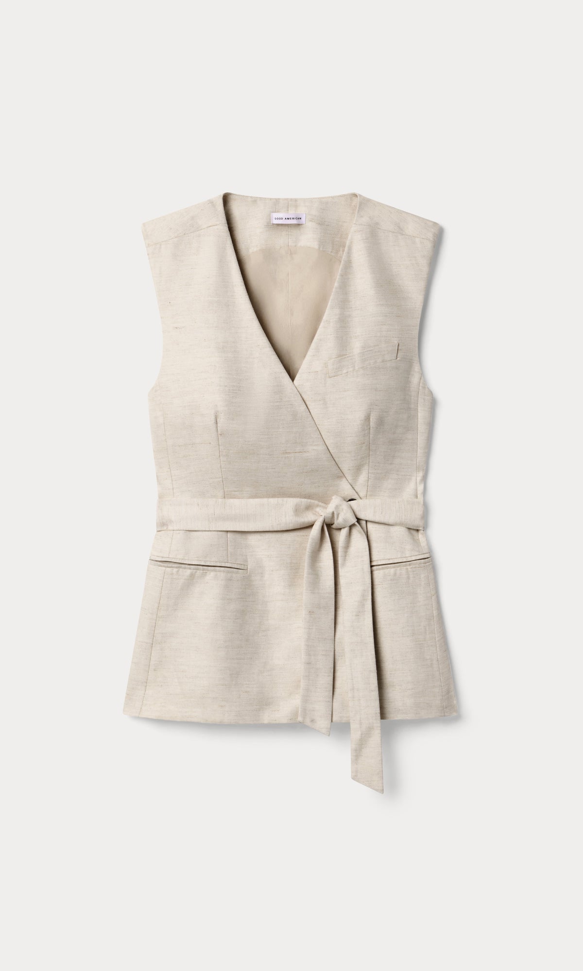LINEN SLEEVELESS BELTED VEST OAT