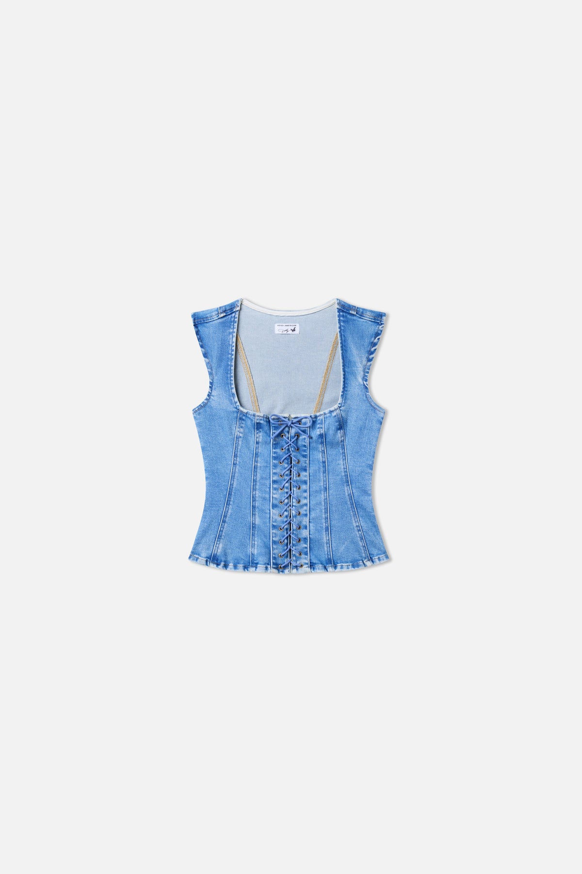 DOLLY LACE UP PEPLUM TOP INDIGO1090