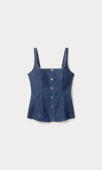 SLEEVELESS DENIM BUTTON FRONT TOP INDIGO1169