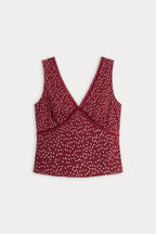 THE WOVEN V NECK TOP BERRY NOIR PRINT