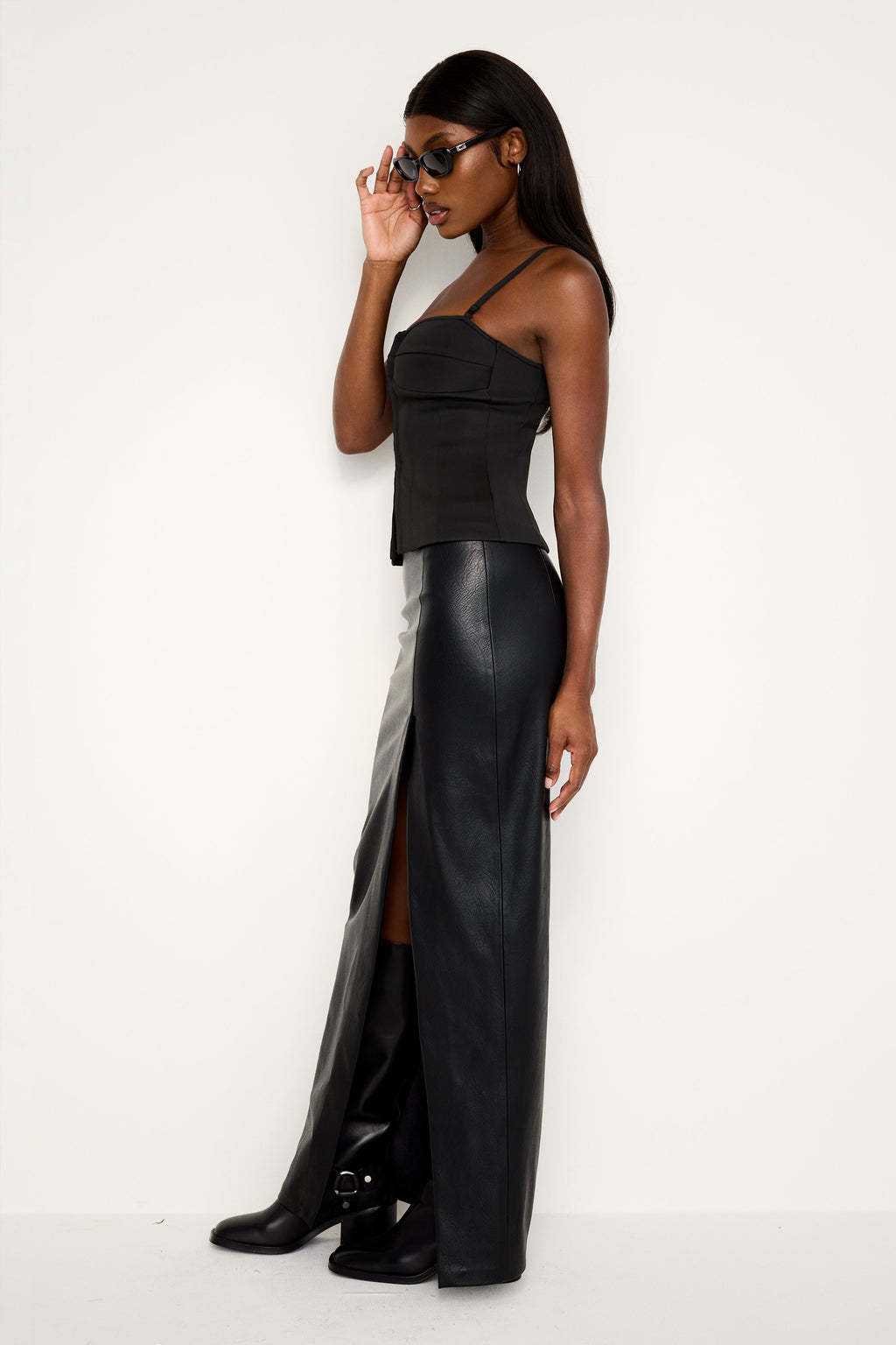 FAUX LEATHER MAXI SKIRT BLACK001
